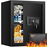 55L Safe Tresor mit Feuerfester Wasserdicht Dokumententasche, Digitaler MöBeltresor mit Schlüssel Herausnehmbaren Regalen, Wandtresor Sicherheitssafe für Zuhause Schmuck Bargeld Wertsachen