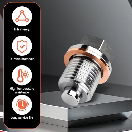 Image of M16 x 1.5 Magnetic Oil Drain Plug, Magnetic Stainless Steel Oil Pan Drain Nut Bolt with 5 PCS Copper Crush Washer Anti Leakage, Universal Leak-proof Replacement,Fits Most Cars, Motorcycles, Boats