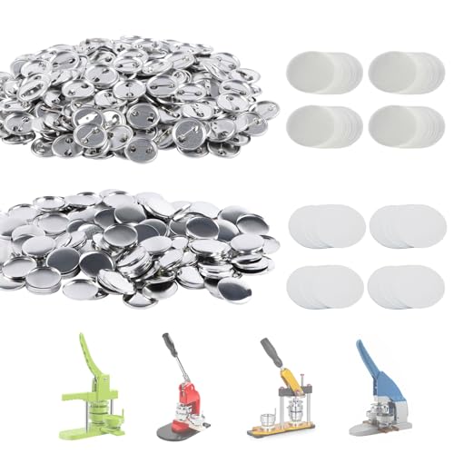 500 Sets Metal 25mm(1 inch) Blank Button Supplies Button Parts, 25mm Buttons Parts Badge Kit for Butons Maker Machine, Including Metal Shells Paper&Clear Film