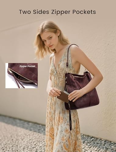 Image of Realer Hobo Crossbody Bags for Women Designer Faux Leather Hobo Handbags Retro Large Size Shoulder Bag Bucket Purse