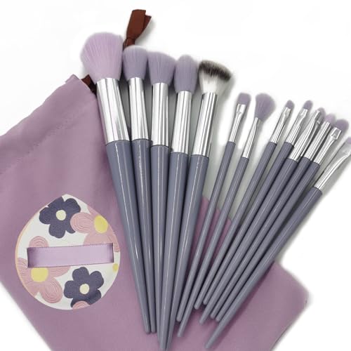 DHWEKU 13 PCS Set Pinceaux Maquillage De Gamme pour fond De Teint Mélange Poudre pour Le Visage Blush Concealers Ombres à Paupières,Avec houppette et sac de rangement（violet）