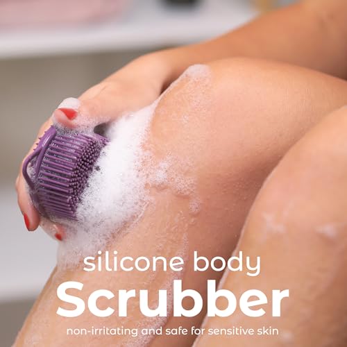 Image of MainBasics Exfoliating Silicone Body Scrubber Pro 2-in-1 Shower Scrubber for Body Care, Silicone Loofah and Massager (Purple, Body + Massage)