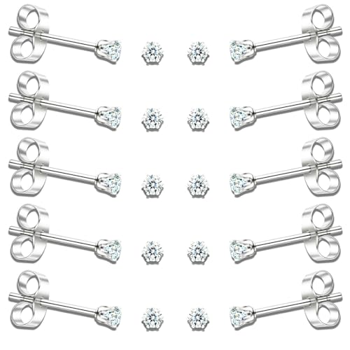 10 Pairs Small Stud Earrings for Women – Hypoallergenic Stainless Steel Tiny Earrings for Sensitive Ears, Cubic Zirconia Simulated Diamond Stud Earrings