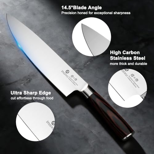 Image of imarku 18-Piece Japanese Utility High-Carbon Stainless Steel Knife Set | Knife Set with Block|14.5Precision Edge|59±2 HRC Hardness|Built-in Sharpener|Ergonomic Pakkawood Handles|Gifts for Women