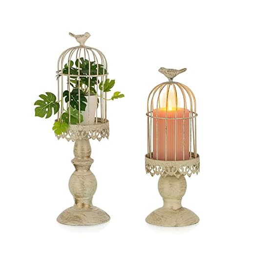 Romadedi Portavelas decorativo para pájaros, estilo rústico, vintage, color marfil, juego de 2 unidades, decoración para el hogar, decoración de sala de estar