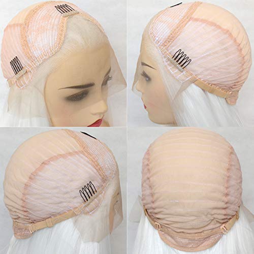Bluple Long Straight Lace Front Wigs #1001 Platinum White Natural Heat Resistant Synthetic Hair Half Hand Tied Wigs For Cosplay Daily Wear (22 Inches, Straight,White) #TOP6