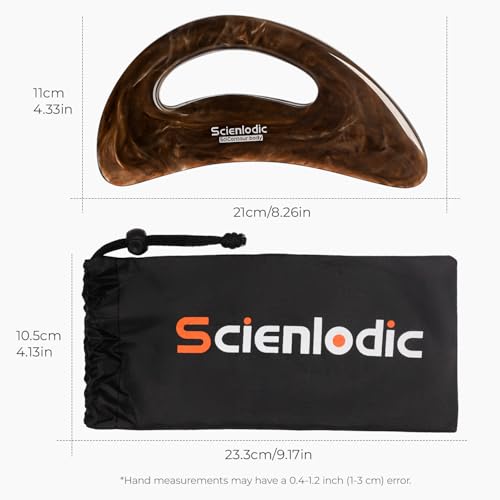 Image of Scienlodic Gua Sha Massage Tool with Handle (Resin) Larger Guasha Body Scraping Tool for Back Legs Neck Massage, Lymphatic Drainage, Cellulite Remove - Large Brown