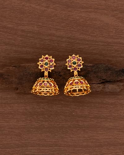 Image of Radha's Creations brass Ruby Emerald stud earrings one gram gold for women and girls one gram gold