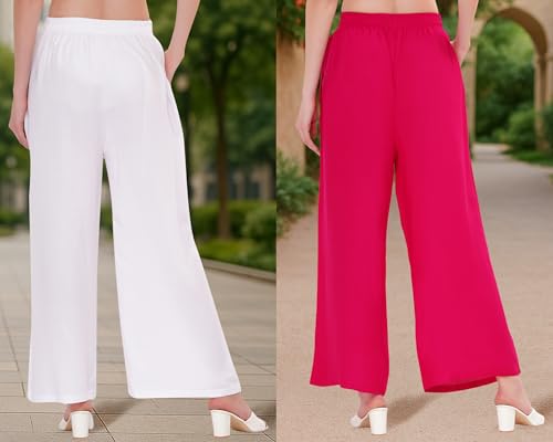 Image of Buy That Trendz Palazzo Pants for Women Cotton Rayon Elasticated Regular Fit Flared Wide Leg M to 6XL Pack of 2