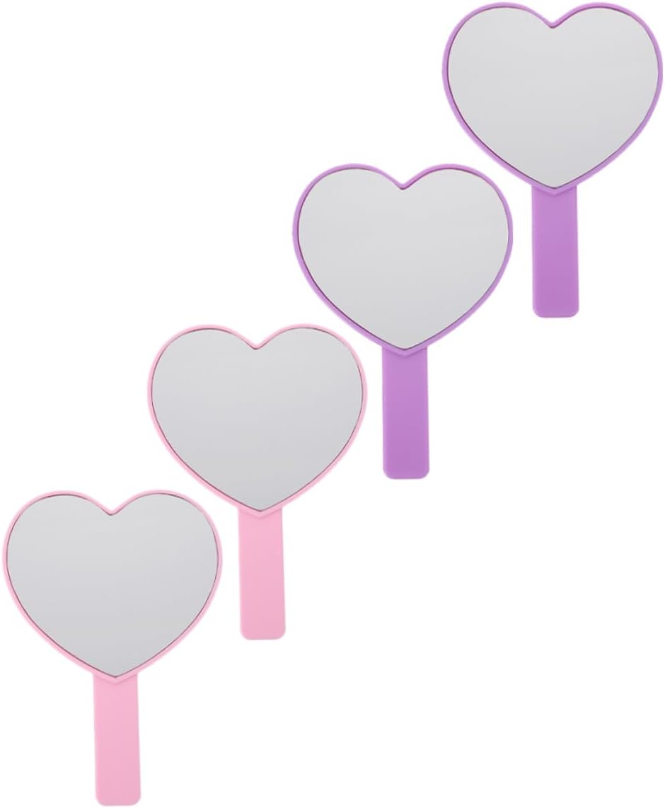 LIFKOME 4Pcs Heart Makeup Mirrors Cute Handheld Mirrors with Handle for Women for Travel Home Use Colors Each Lightweight Durable