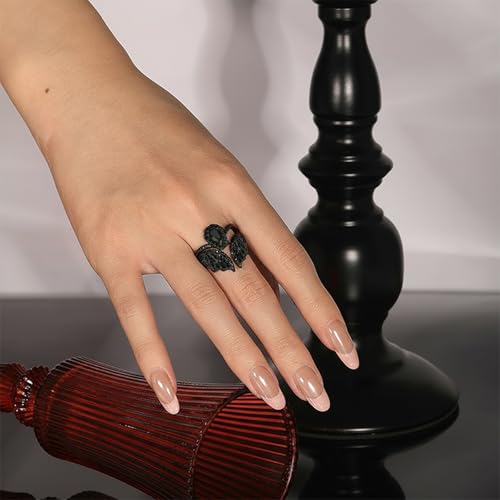 Image of Jeulia Unique Gothic Design 925 Sterling Silver Pear Cut Bat Coffin Promise Engagement Wedding Ring Set with Diamond Wings Bridal Jewelry Gift Box