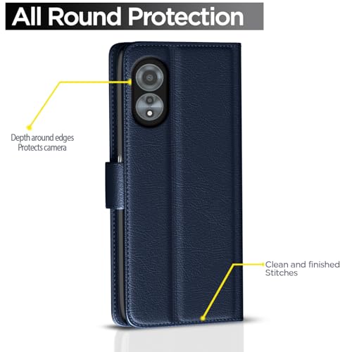 Image of Pikkme Flip Cover Leather Finish | Inside TPU with Card Pockets | Wallet Stand and Shock Proof | Complete Protection Button Flip Case for Oppo A78 4G (Blue)
