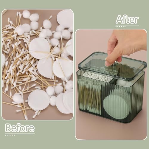 Image of Tbestmax Qtip Holder Dispenser 3-Section Clear Bathroom Organizer Jar 3 Grids Cotton Swab /Pad /Ball Holder Container Cosmetics Storage for Vanity(2 Pack Green)