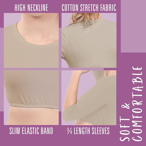 Image of Kosher Casual Women's Modest High Neck Cropped Layering Shell - Cotton Spandex 3-4 Sleeve Base Pullover Top