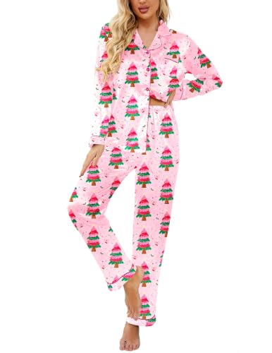 Image of Ekouaer Women's Classic Button Down Long Satin Silk Pajama Set