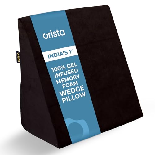 Image of Orista Wedge Pillow Made with Advance Gel Blended Memory Foam Complete Back Support, Acid Reflux, Anti Snoring, Leg Elevation, Improves Comfort and Posture | 20 x 20 x 10 Inch | Black Velvet Cover