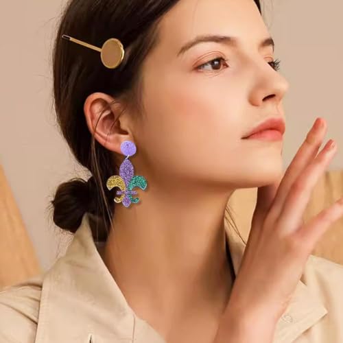 Mardi Gras Earrings,Colorful Acrylic Carnival Cosplay Party Earring,Funny Mardi GRAS Dangle Earrings for Women Girls Holiday Jewelry Gifts2