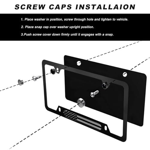 BWBWND 2 PCS Car License Plate Frame, American Flag Patriotic Car Tag Plate Holder with Screws Set, Aluminum Alloy Rustproof USA Flag License Plates Cover for Most Vehicles (Black)