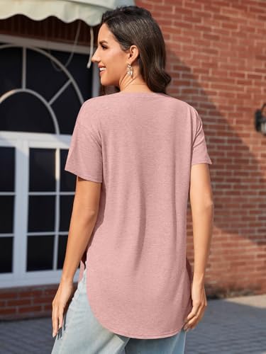 Image of Womens Deep V Neck T Shirts Oversized Side Split Summer Sexy Tunic Tops