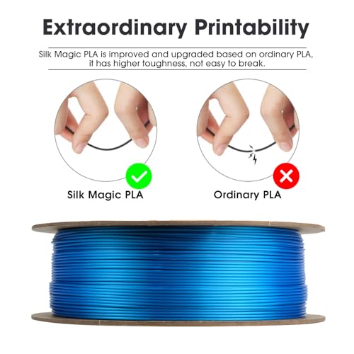 Image of eSUN Silk Magic PLA Filament 1.75mm, Shiny Silk Dual Color Co Extrusion 3D Printer Filament, 1KG (2.2 LBS) Spool 3D Printing Color Change Filament for 3D Printers, Rose Red Blue