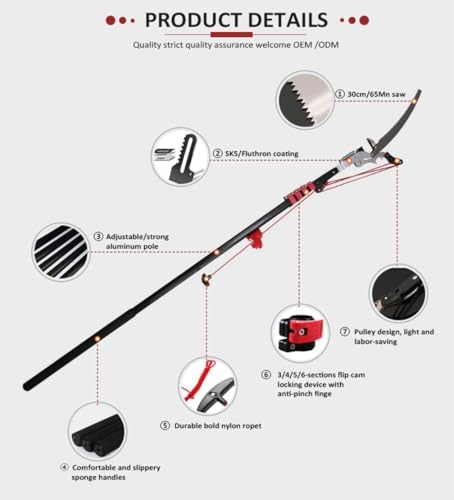Professional Telescopic Tree Pruner 7.2M, Heavy-Duty Gardening Tool with Tempered Steel Blade, Ideal for Pruning Branches and Leaves, Extendable Pole Lopper for Easy Trimming