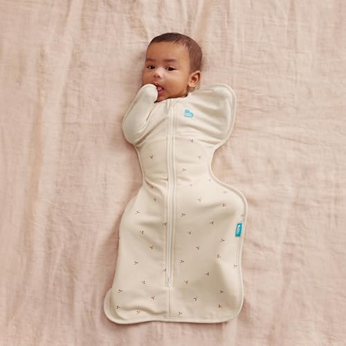 Image of Love to Dream Swaddle Up, Newborn 2.2-3.8kg, Stage 1, 1.5 TOG, Secure Fit Improves Sleep, Newborn Baby Swaddle Sack, Soft Stretch Cotton Fleece in Twigs Oatmeal, Arms Up Design for Safer Better Sleep