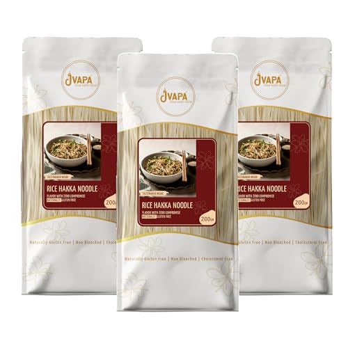 Image of Jvapa Rice Noodles with Hakka Masala Seasoning Inside, Naturally Gluten Free, Made with 100% Rice (210g x Pack of 3)