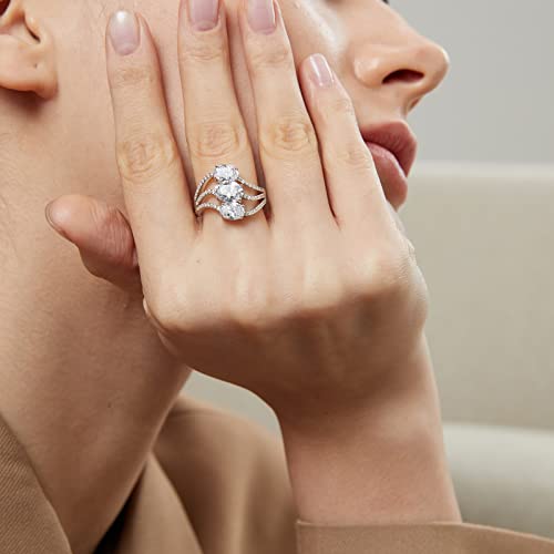jiamiaoi 18K White Gold Plated Simulated Diamond Rings for Women 925 Sterling Silver Ring Sets for Her Womens Jewelry for Anniversary/Engagement/Wedding3