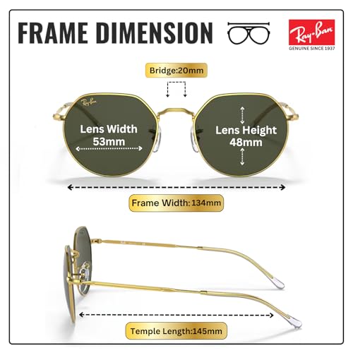Image of Ray-Ban RB3565 JACK Square-Round Shaped Sunglasses for Men & Women with Official RAYBAN Eyewear Kit
