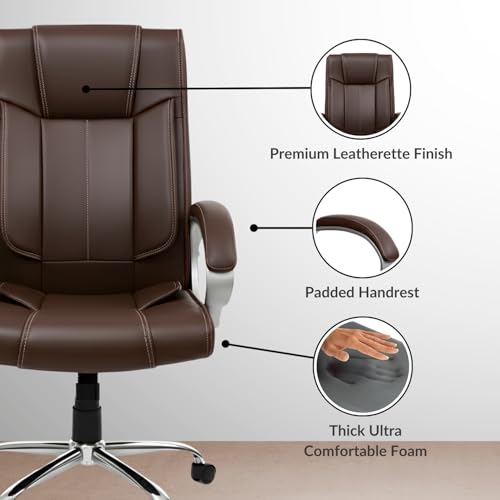 Image of activa Ergonomic Office Chair | Premium Leatherette Boss Chair with Padded Seat & Backrest | Adjustable Height Seat for Work /Study /Gaming (Kylie, Coffee)