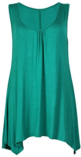 Preisvergleich Produktbild Purple Hanger - Damen Top Ärmellos Dehnbar Gerafft Rundhalsausschnitt Unebener Saum Langes Oberteil T-Shirt Übergröße - Jadegrün, 48-50