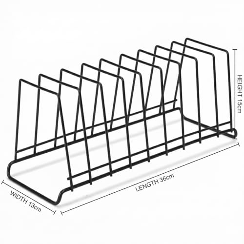 Image of TechSrmaji Premium 9- Section Stainless Steel Plate Stand | Dish Organizer Rack for Kitchen Cabinet & Countertop | Rust Proof 9 Plate Holder for Dishes, Thali & Lids (9-Section) Black