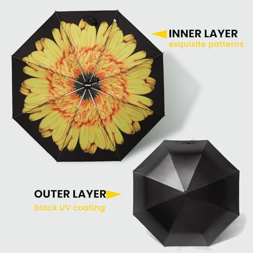 Image of SIEPASA Compact Travel Umbrella - Windproof Auto Open /Close, Small Folding Umbrella for Rain & Sun with UPF50+ - Lightweight Frame, Waterproof - Fits Backpack, Purse, Suitcase.(Sunflower