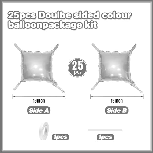 Image of Metallic Silver Double Sided Square Foil Balloons Wall,19 Inches Chrome Foil Balloons Tunnel Arch Kit for Bachelorette,2026 New Year,anniversary,Graduation,Wedding,Birthday Party Background Decoration