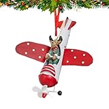 Decoraciones navideñas, figuras navideñas - Charm de coche de alce de dibujos animados con avión - Adorno colgante de vacaciones, perchas de metal para puerta de mesa chimenea árbol