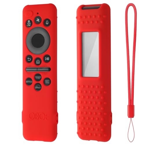 Image of Oboe Silicone Tv Remote Cover Compatible with Samsung Smart Tv Remote 2025 Model TM2360 E Full Wrap Protective Case with Lanyard (J-Red) [Remote NOT Included]
