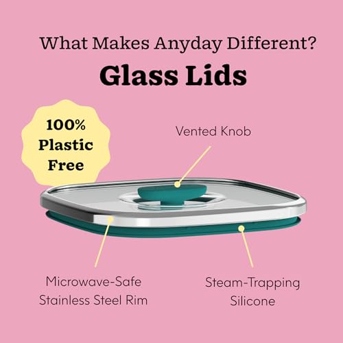 Image of Anyday Microwave Medium Square Dish Container | Microwave Safe Containers | Microwave Cooking Bowls | Mixing Bowl with Lid | Borosilicate Glass Containers with Lid, Dianeter 19.5cm Capacity 1.3L