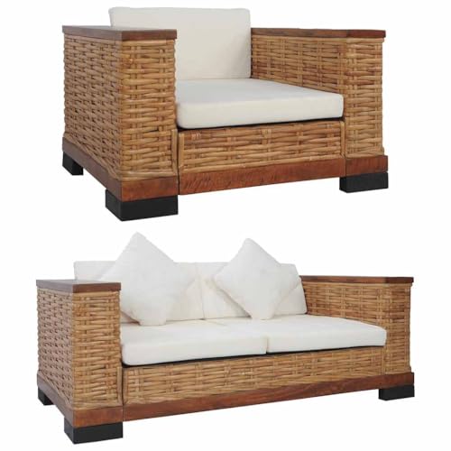 YUOTYRKTEJRSG 3-Piece Rattan Sofa Set with Cushions Brown Natural...