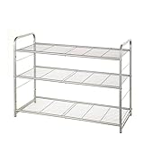LEGUANG 3-Tier Stackable Shoe Rack Storage Organizer, for Bedroom Closet, Entryway, Hallway, Expandable & Adjustable, Wire Grid, Silver