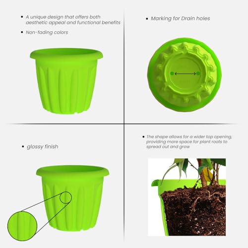 Image of YUCCABE ITALIA SHERA Floot 6 Inch Plastic Flower Pot 6 Piece Set of Round Shape Planter for Home Garden Seedling Planter for pots (Green)