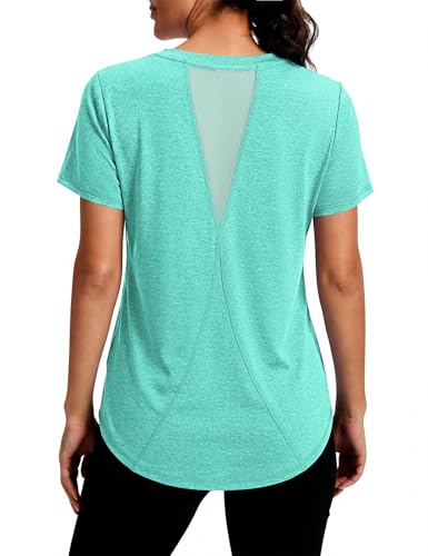 Gyabnw Tee Shirt Sport Femme Col en V Manches Courtes Haut Respirant Séchage Rapide pour Sport Fitness Running Yoga