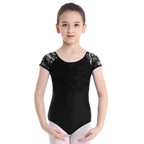 JEATHA Kids Girls One Piece Lace Splice Ballet Dance Costumes Gymnastics Leotard Bowtie Shaped Cutout Back Dancewear Black 10-12 - Thumbnail 7