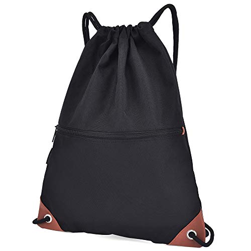 Laurio Saco de ginástica Mochila com cordão resistente à água Bolsa com cordão e bolsos com zíper Sa