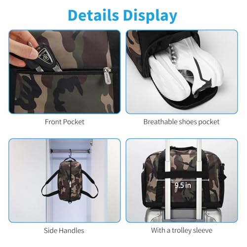Image of Apenze Small Gym Bag 14 inch lightweight Carry On Mini Duffel Bag with Shoe Compartment for Travel Sport - Camouflage
