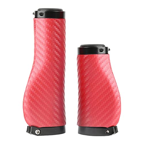 PEWETE バイクグリップ 2ピース プラスチックカーボンファイバーバーグリップ ロングショートレッド 直径22.2mm 自転車バイクグリップ