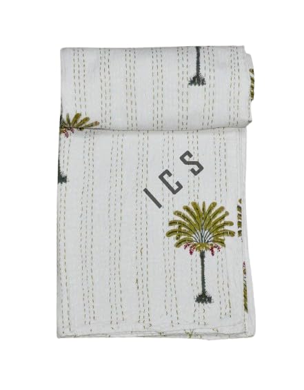 Kantha - Colcha india hecha a mano 100 % algodón, colcha bohemia Kantha para decoración de cama, edredones Kantha (228 x 152 cm)
