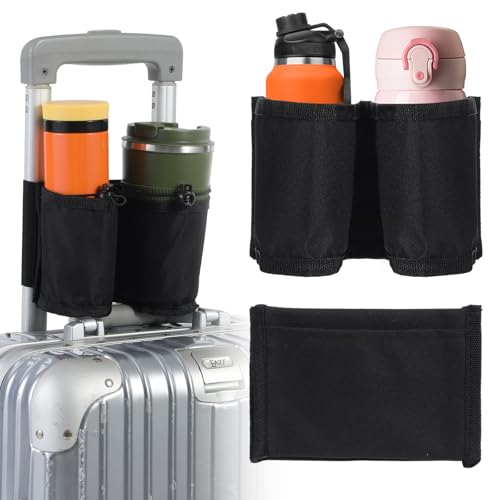 Suitcase Cup Holder for Travel,Oxford Cloth Luggage Cup Holder, Portable and Adjustable Luggage Drink Holders, Suitable for Luggages Handle, Travel Accessories,Black