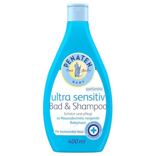 Penaten Ultra Sensitiv Bad & Shampoo besonders mildes Baby Bad & Baby Shampoo für hochsensible zu Neurodermitis neigende Babyhaut, 400ml