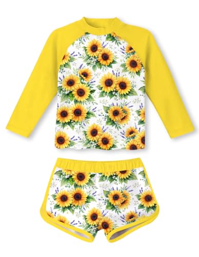 Image of TUONROAD Girls 2 Pieces Rash Guard Swimsuit Long Sleeve Tankini for 4-10 Years