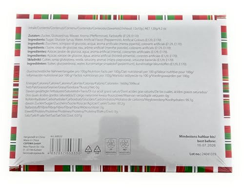 MC-Trend Zuckerstangen 12 Stück – Essbare Weihnachtsdeko mit Pfefferminz-Geschmack, ideal als Baumschmuck und festliche Süßigkeit zu Weihnachten (12er Set)